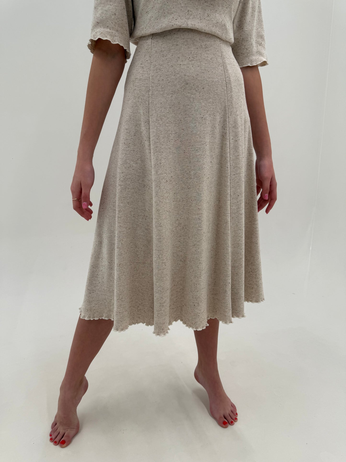 Set nude cu inserție de dantelă macrame din jerse ribbed structurat de bumbac