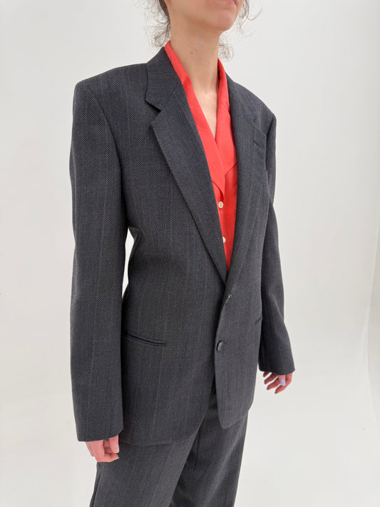 Costum Valentino în carouri foarte fine coral red din lana extrafina