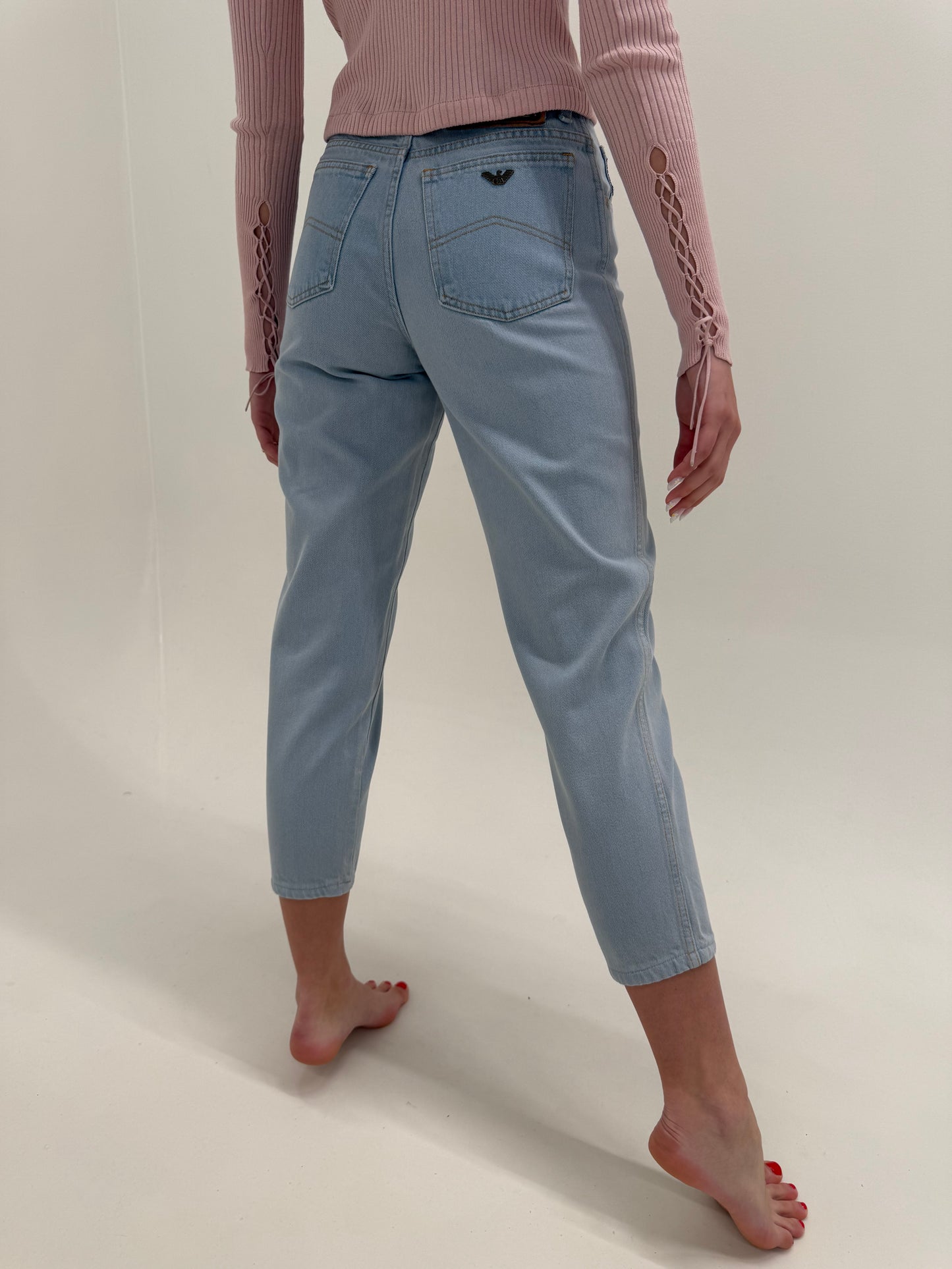 Jeans vintage Armani petite light wash cu talie înaltă mom fit