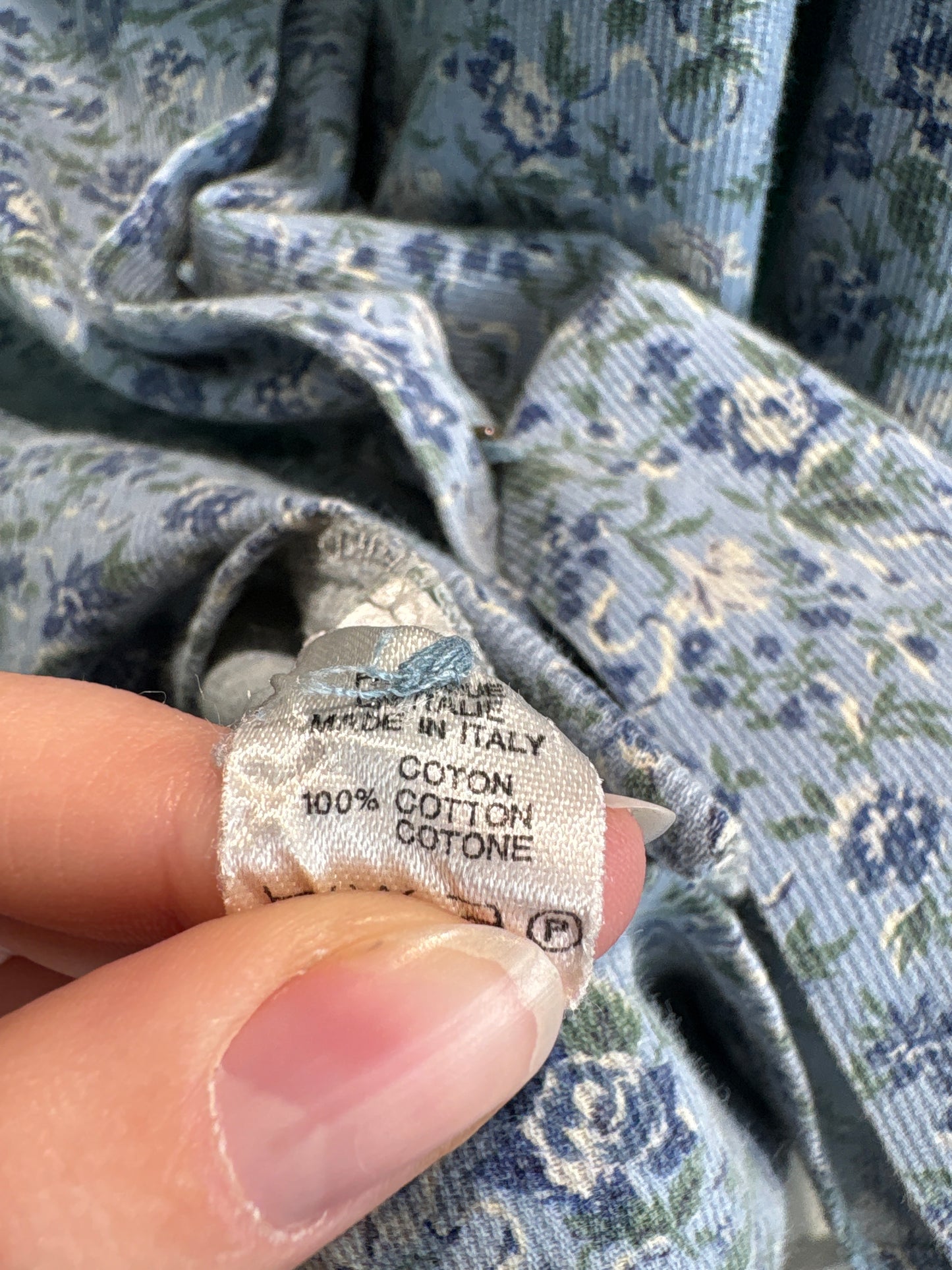 Cămașa vintage luxury Cacharel baby blue din bumbac cu print floral