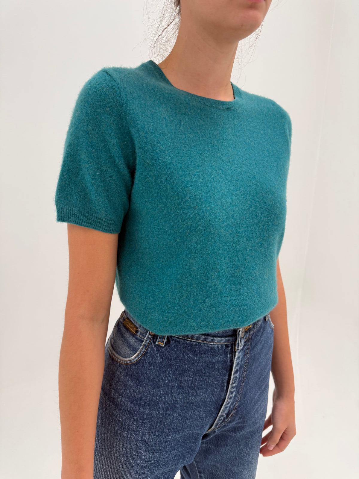 Top din cașmir crew neck teal green