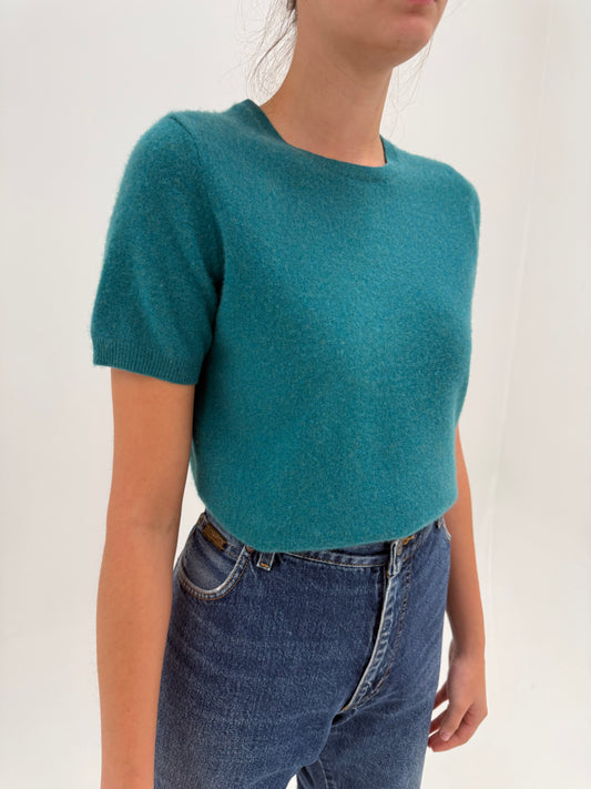 Top din cașmir crew neck teal green