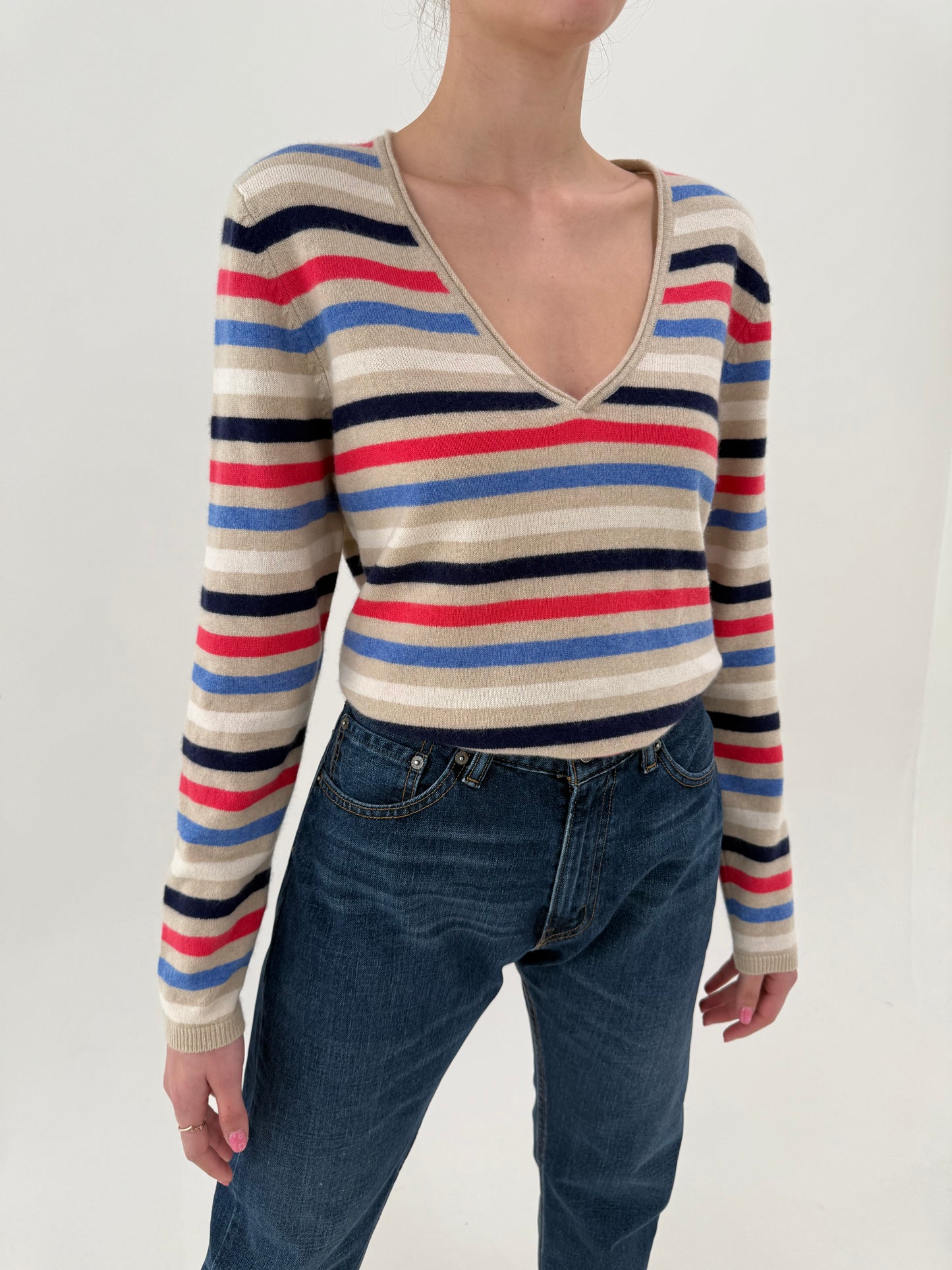 Puloveras din cașmir în dungi