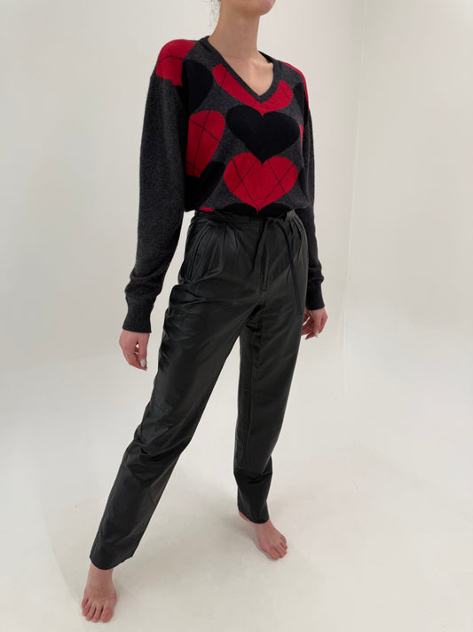 Pantaloni tall din piele naturală extrem de moale cu pense