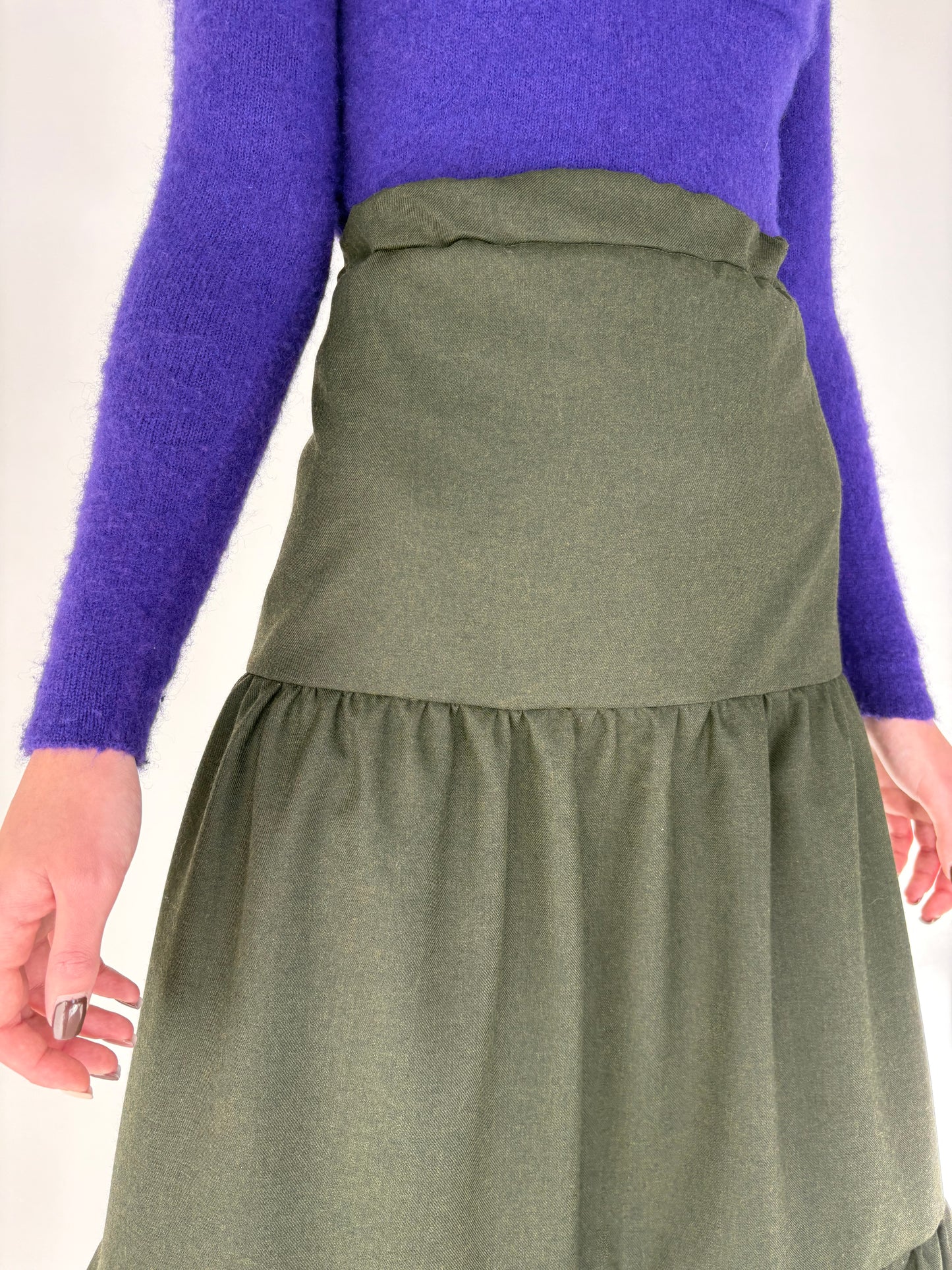 Fustă maxi forest green cu talie ultra înaltă elastica din stofă