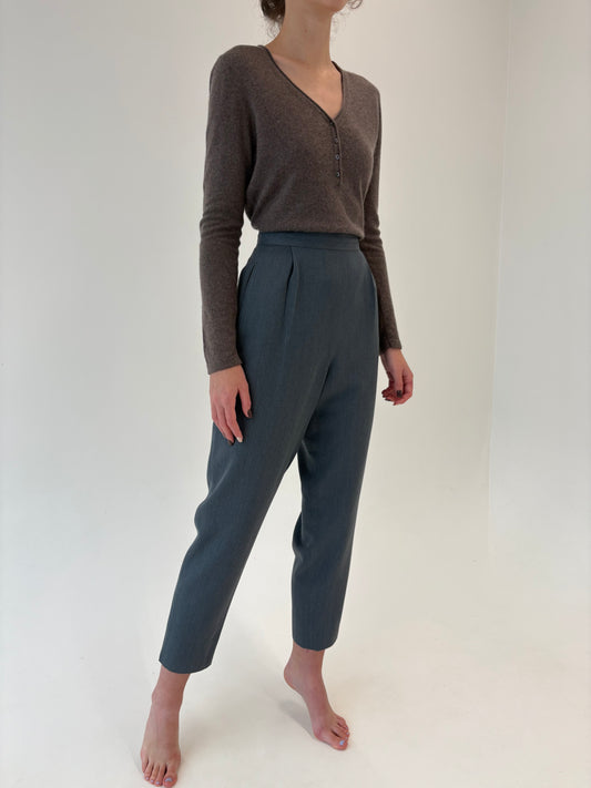 Pantaloni țigaretă cu talie ultra înaltă  din lana extrafina cu mătase naturală