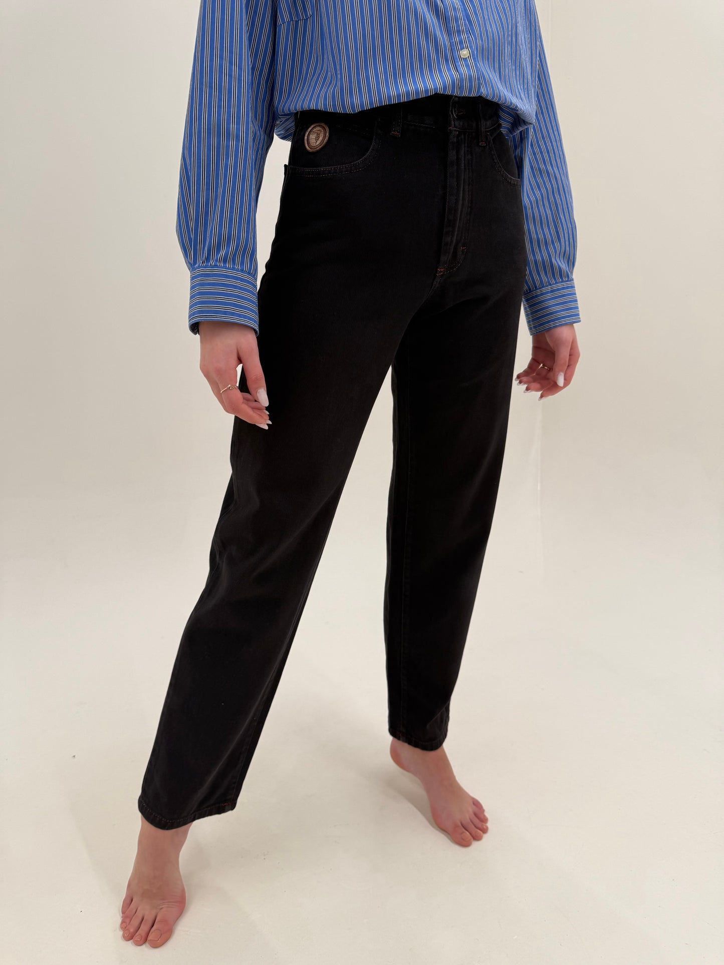 Jeans luxury Trussardi negru tall straight leg