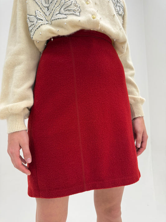Fustă Max Mara merlot red din boiled wool în croi ușor A-line