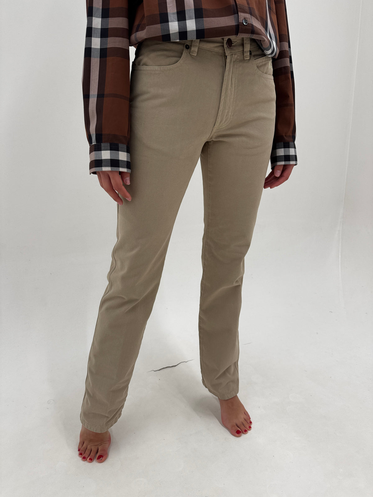 Pantaloni tall Burberry din bumbac gros camel