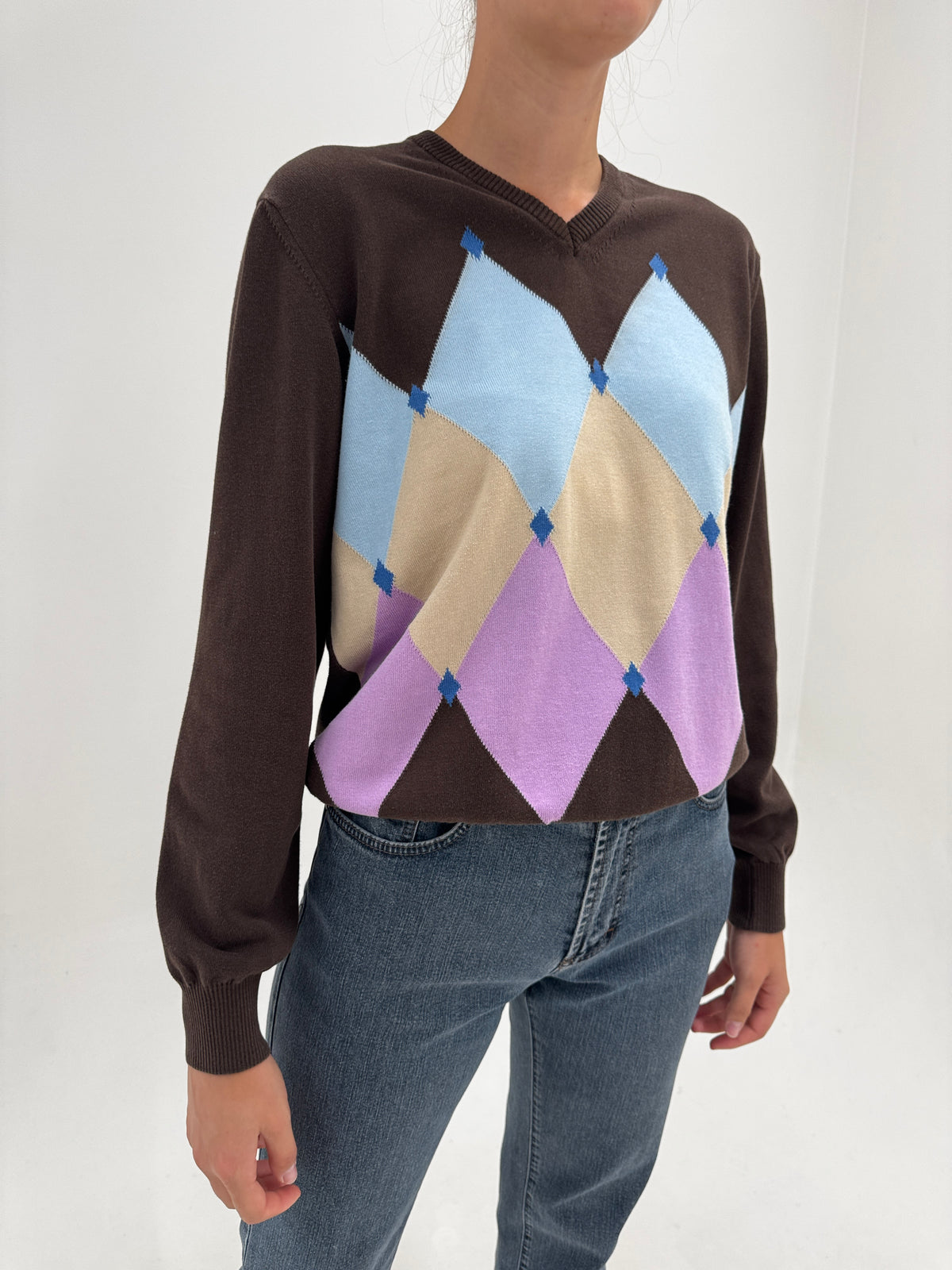 Pulover luxury Fay Argyle V-neck din bumbac în culori superbe