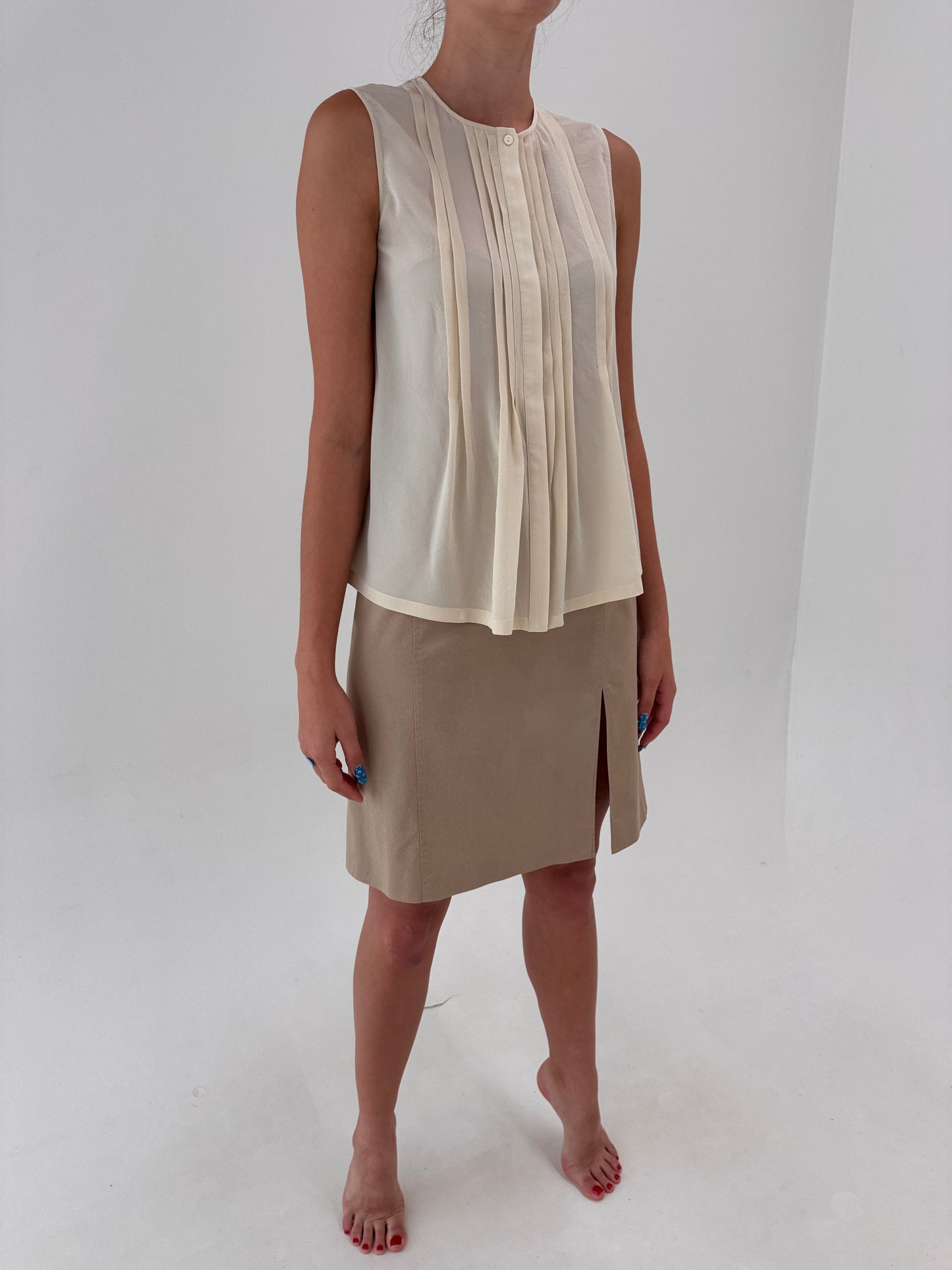 Fustă ultra luxury Armani camel din gabardină de bumbac ultra confort