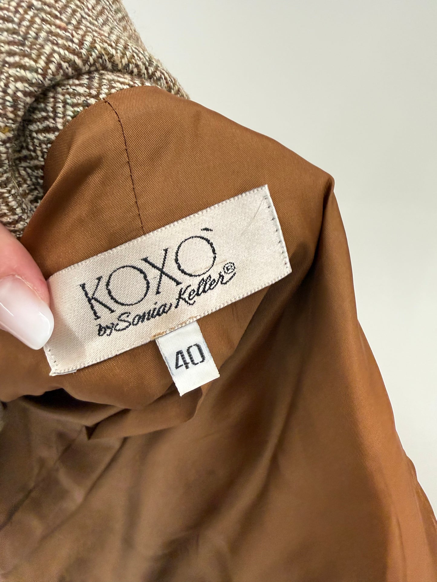 Sacou nude cambrat din stofă Chevron de lana și mătase naturală