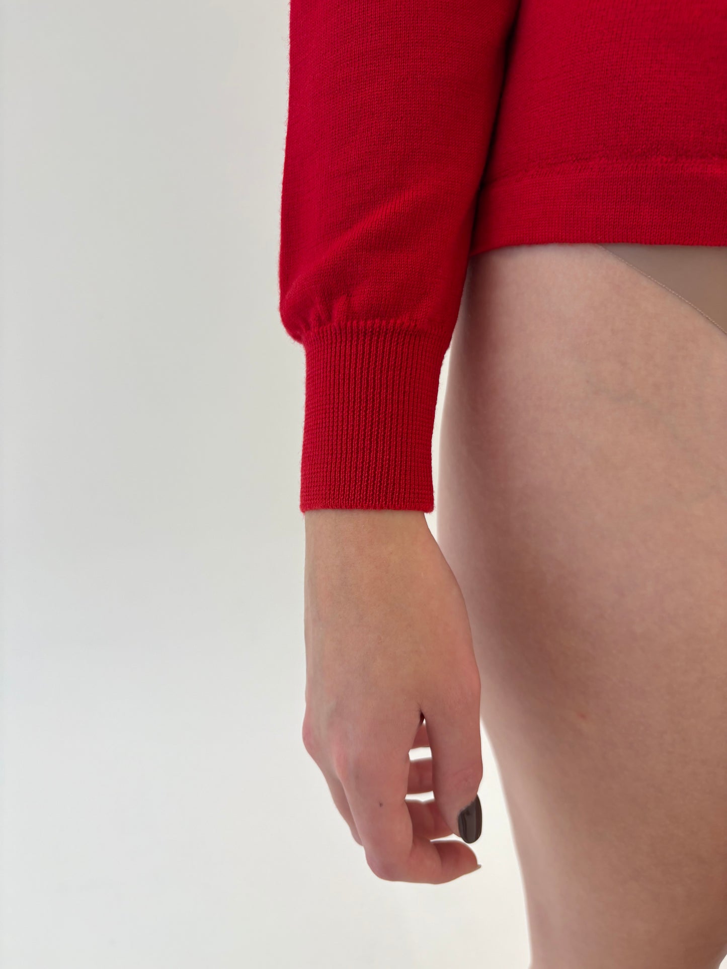 Pulover italian cherry red din lana merino extrafina de gramaj mare