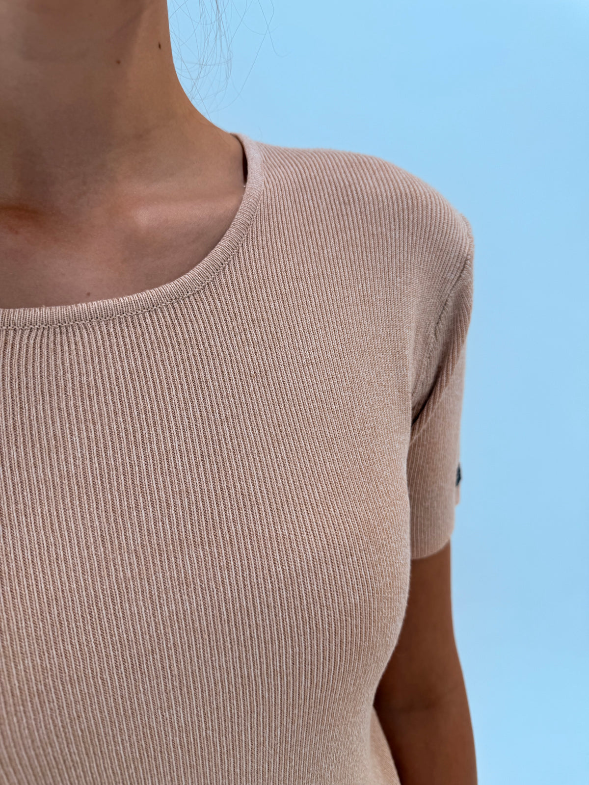 Top Trussardi pink nude din lana extrafina și bumbac