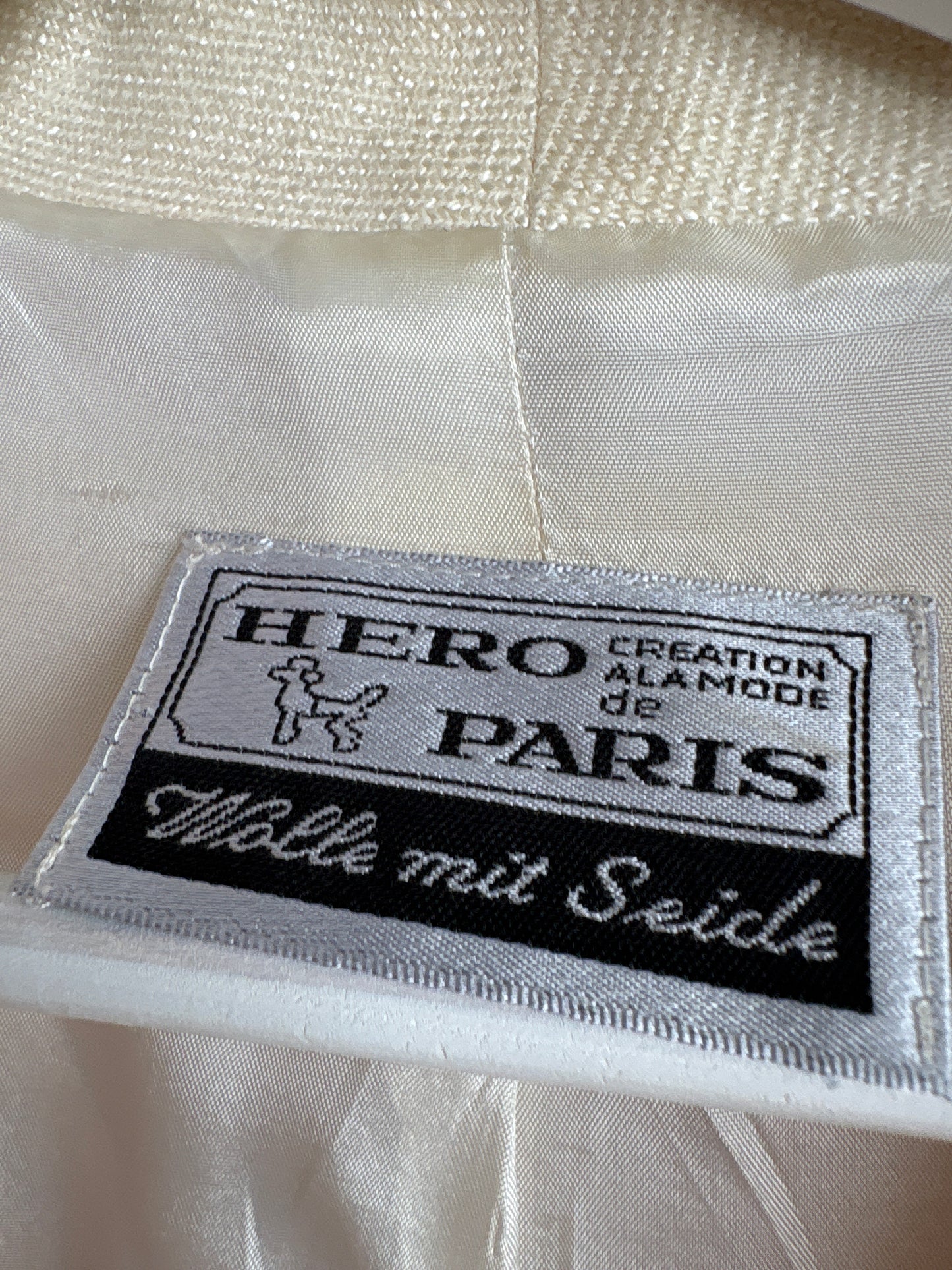 Sacou vintage cambrat butter white din lana extrafina și mătase naturală