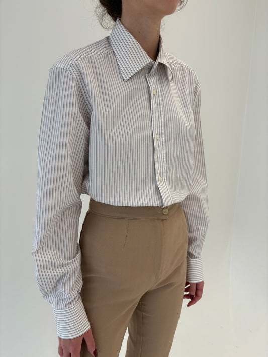 Cămașa de brand luxury Guy Laroche cu dungi fine verticale chocolate brown