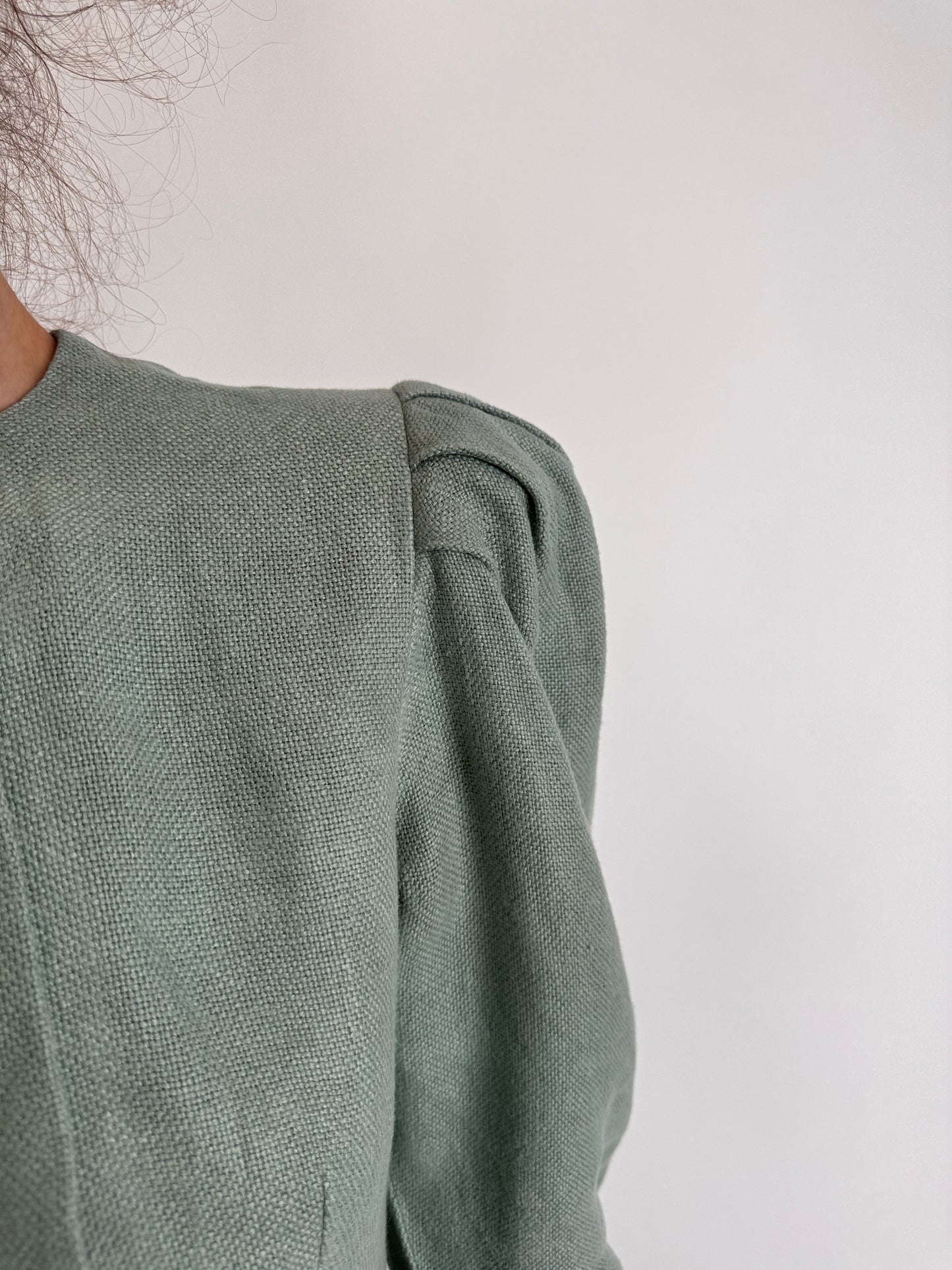 Rochie vintage superbă tea green din pânză de in