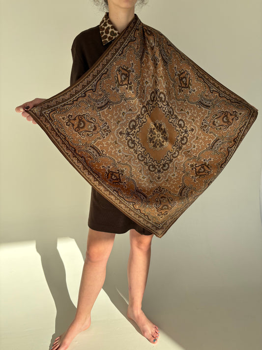 Eșarfă superbă chocolate brown din mătase naturală