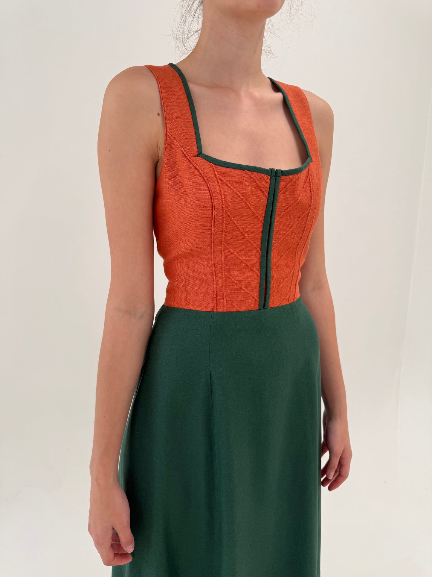 Rochie maxi vintage cu corsaj din pânză grea de în colorblock