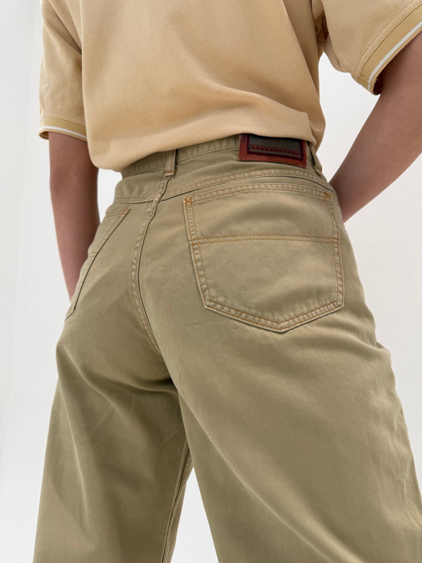 Pantaloni vintage Yves Saint Laurent camel petite din bumbac