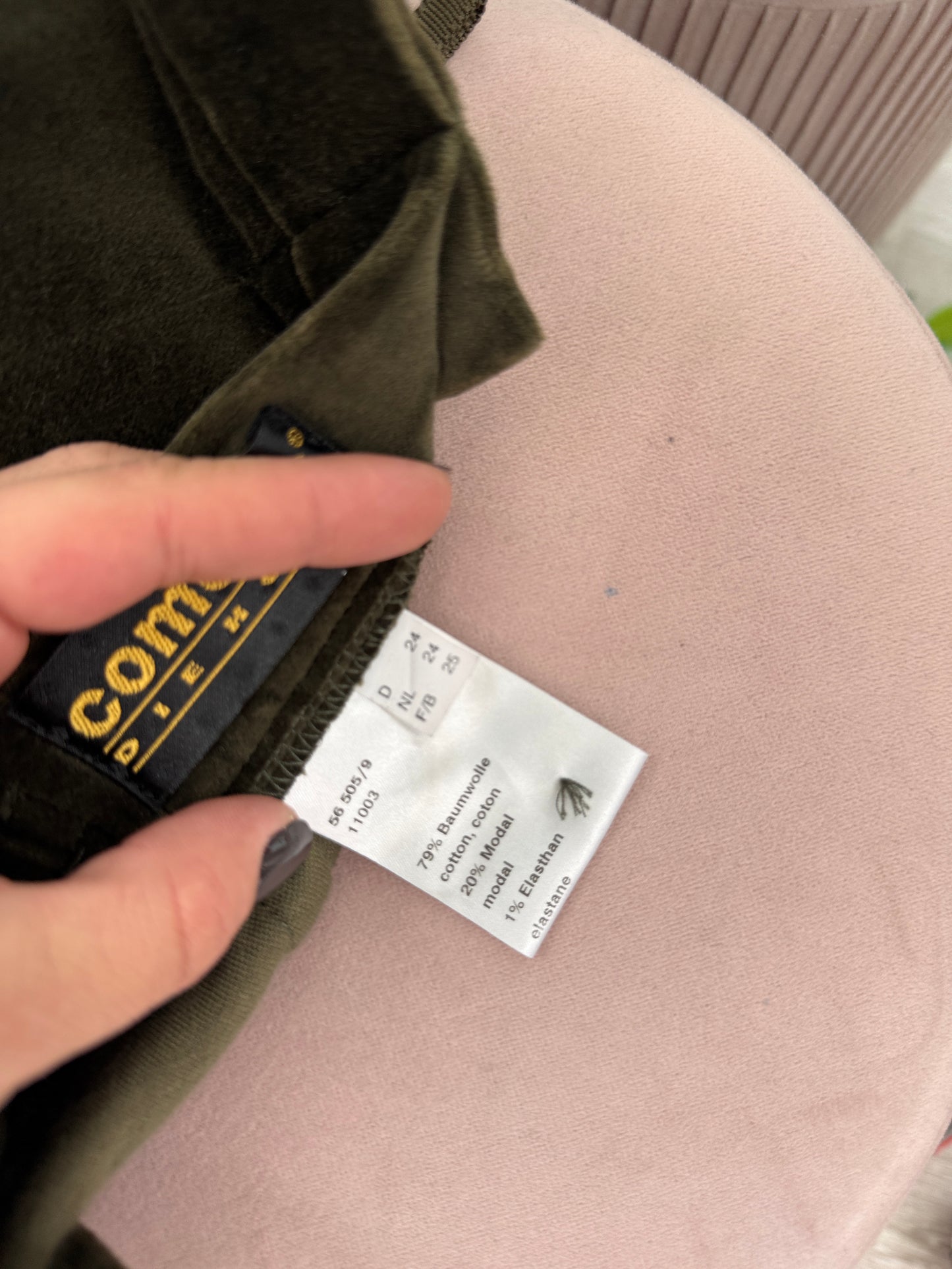 Pantaloni seaweed green din catifea premium cu talie înaltă elastică