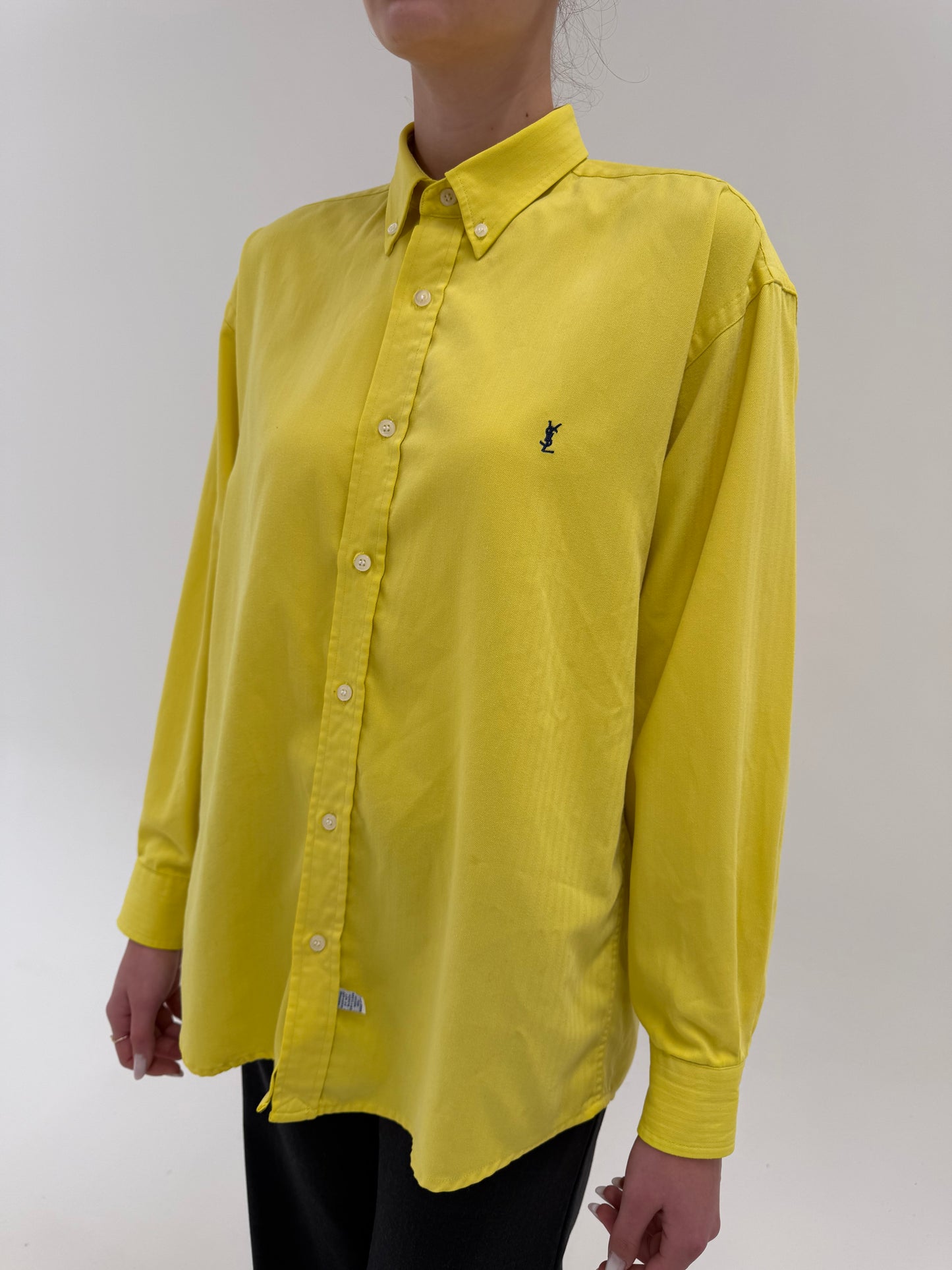 Cămașa vintage YSL lime orange din bumbac moale texturat