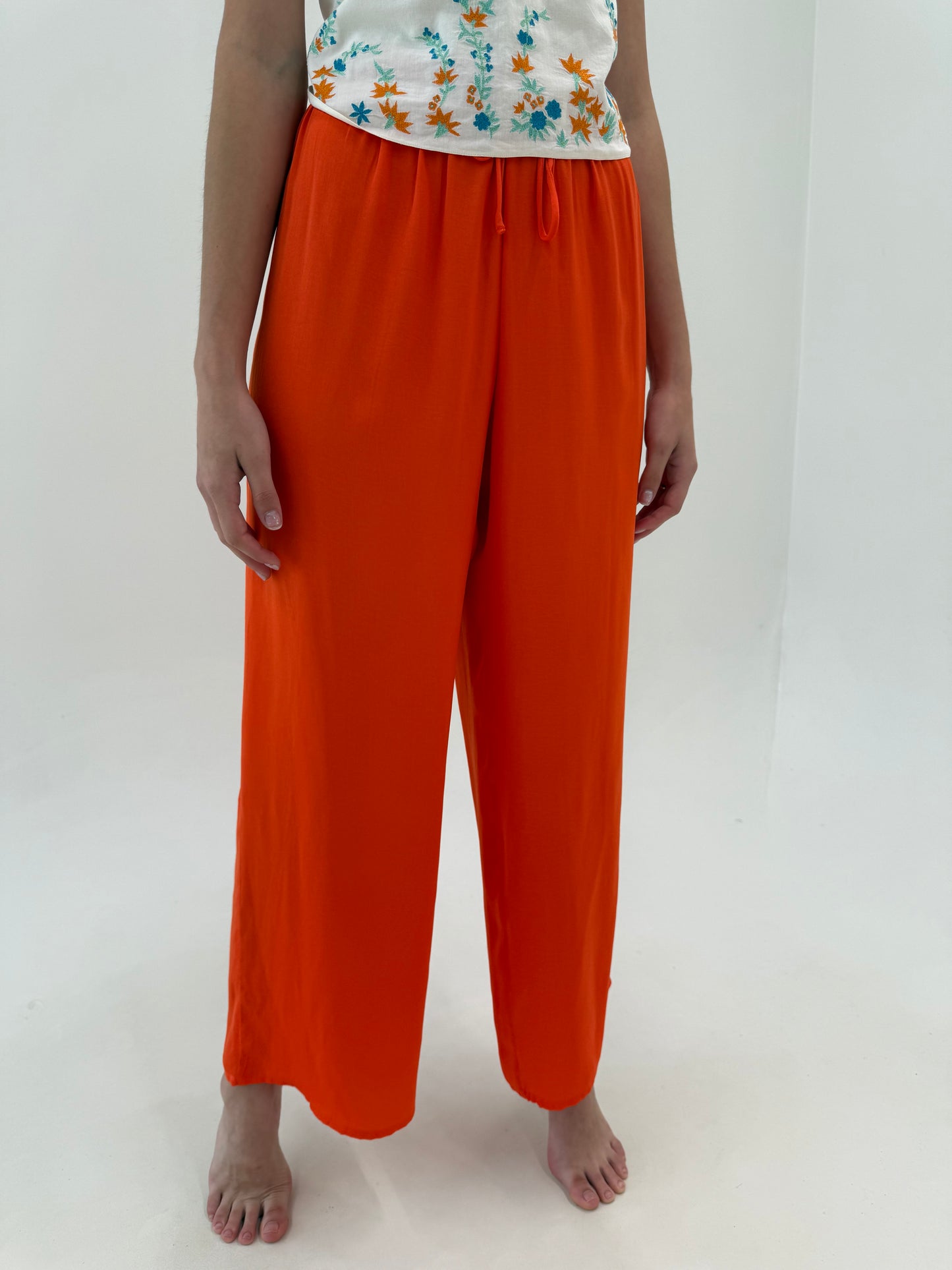 Pantaloni palazzo electric orange cu talie ultra înaltă reglabilă super ampli