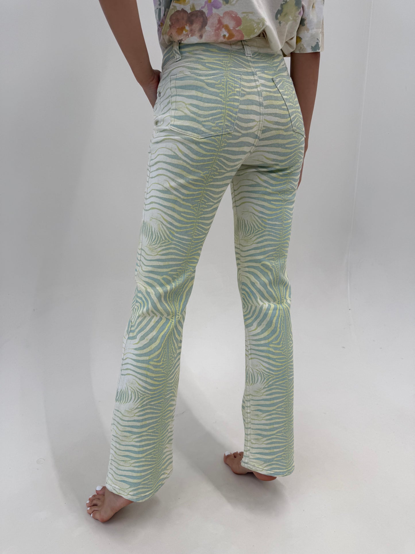 Pantaloni vintage Roberto Cavalli iconici cu animal print în culori pudrate