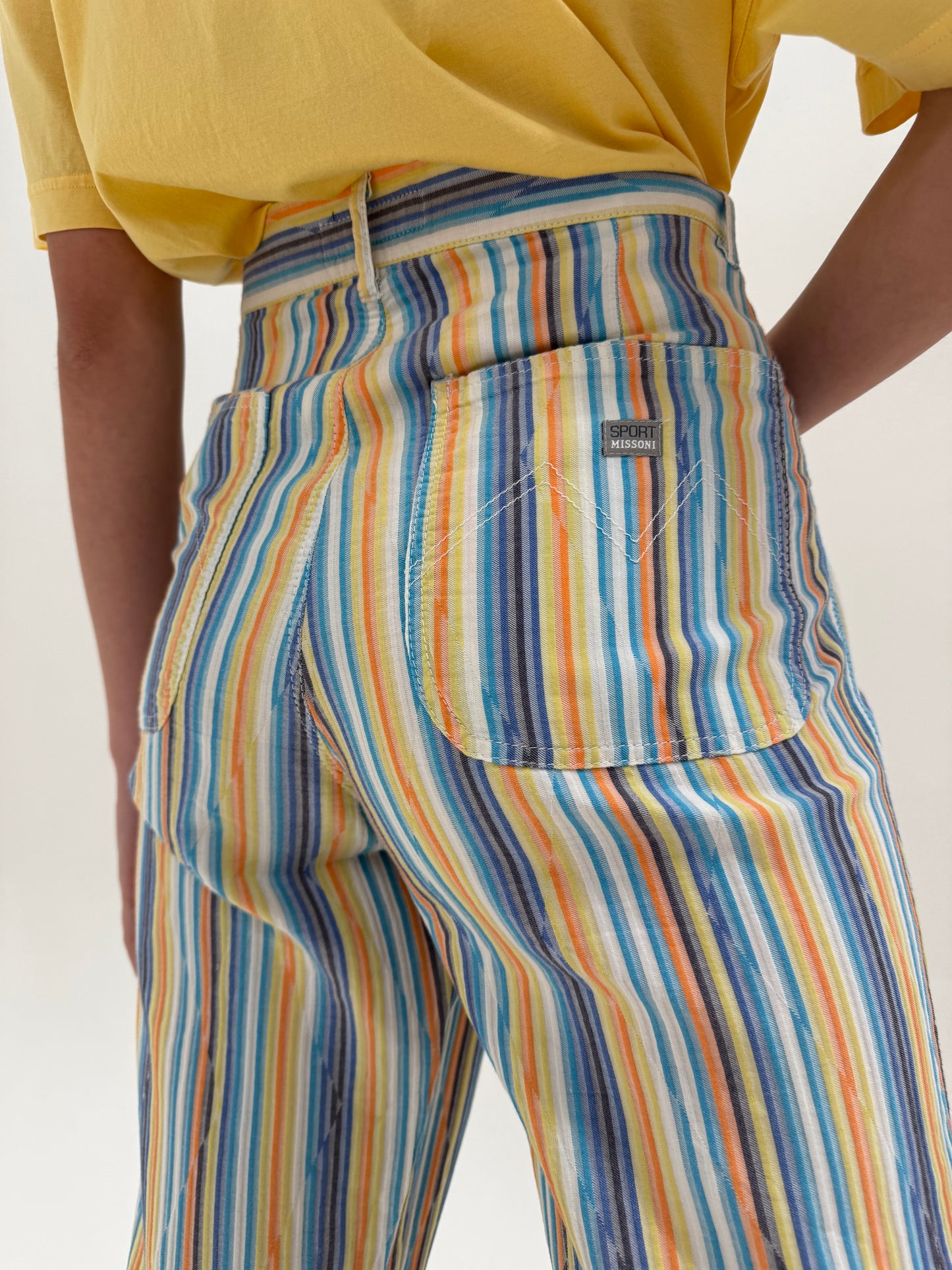 Pantaloni Missoni tall în dungi din bumbac excepțional de vară moale