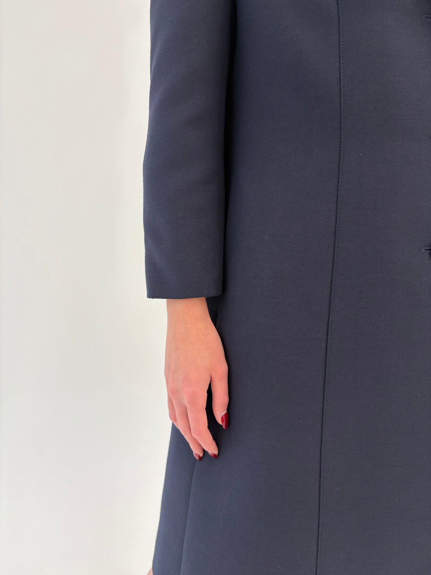 Pardesiu vintage petite Navy in croi minimalist din gabardină de lana