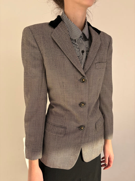 Sacou vintage cambrat italian din lana plină pura pied de coq alb-negru