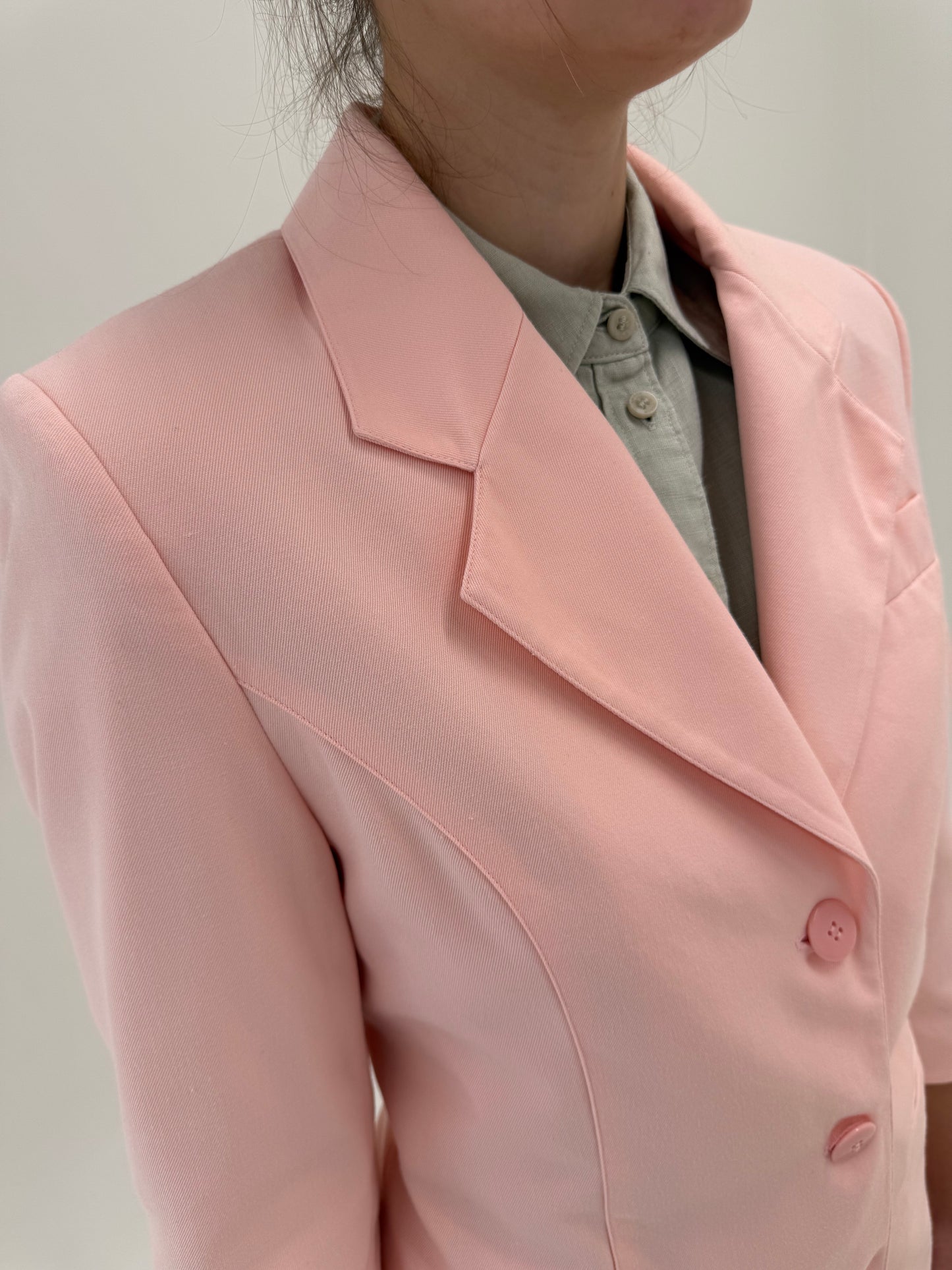 Sacou powder pink cambrat din bumbac cu mânecă 3/4