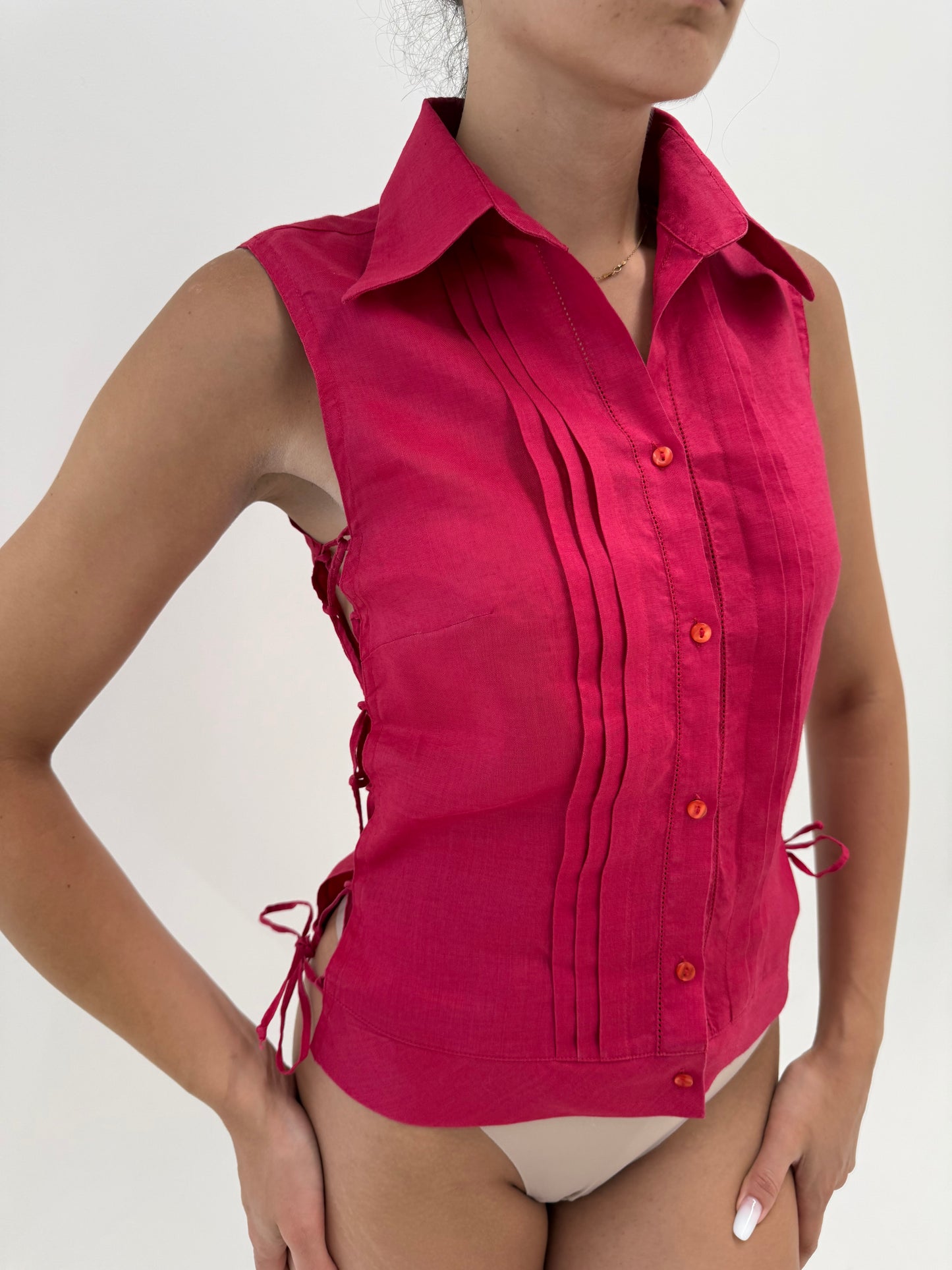 Cămașa fucsia Nara Camicie din in premium cu detalii chic