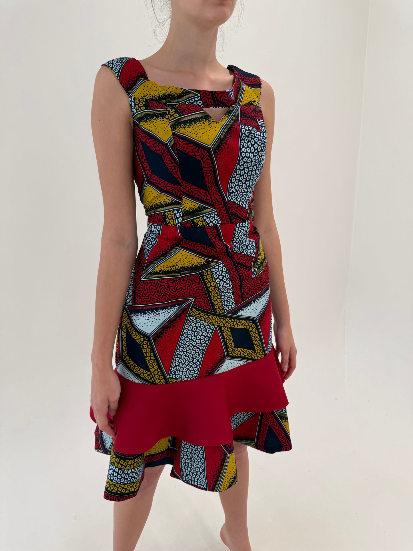 Rochie din pânză de bumbac cu print manual geometric în culori superbe