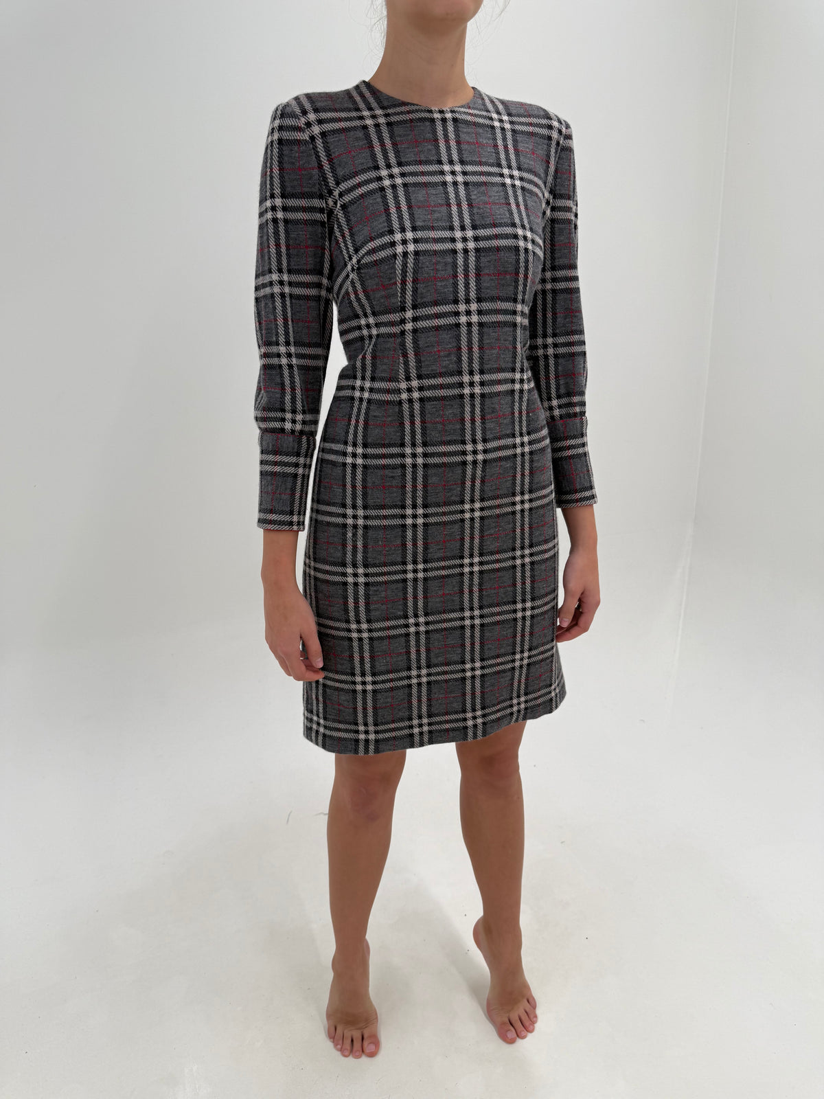 Rochie din tricot dens cu print în stil Burberry din lana extrafina