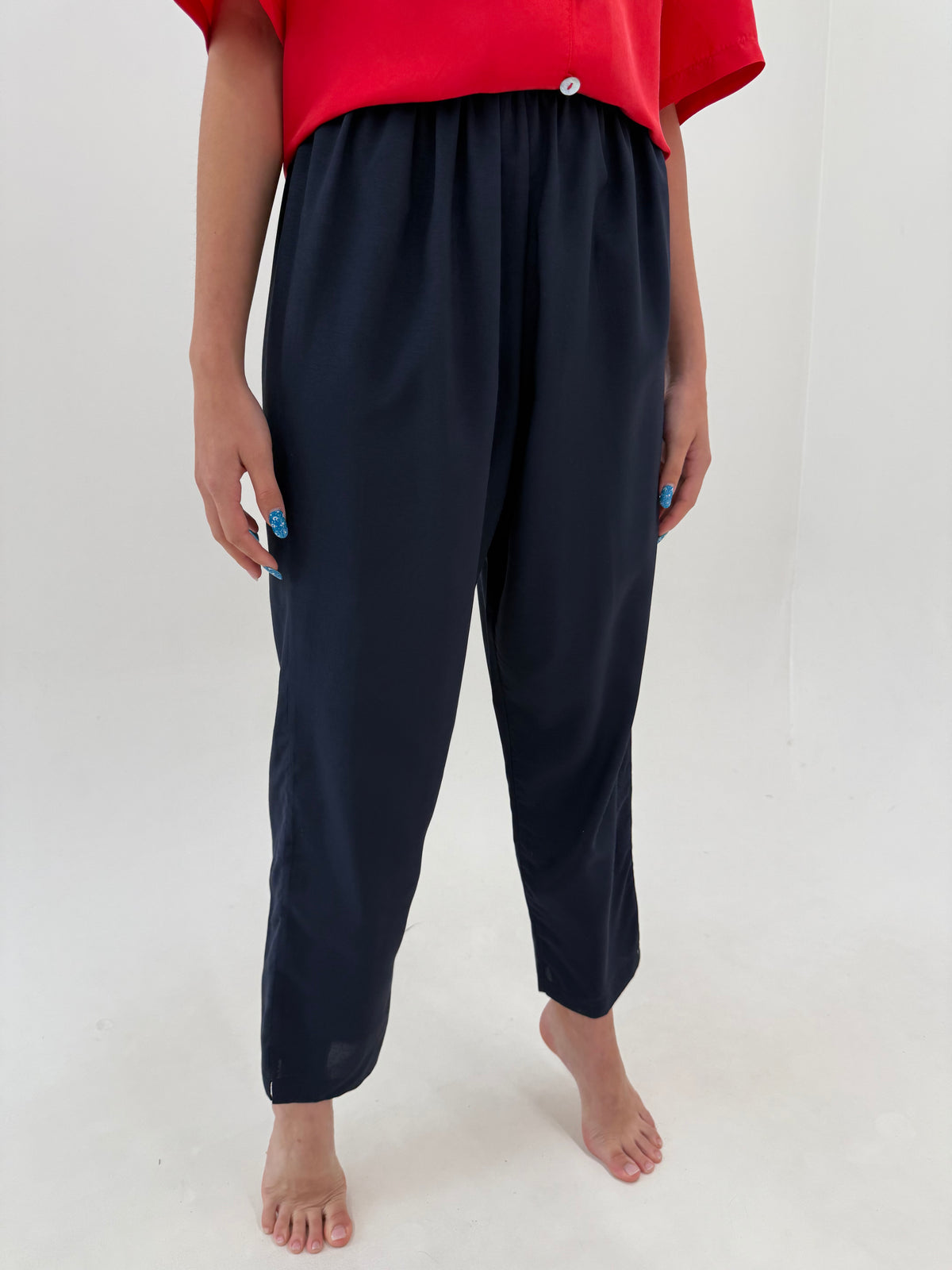 Pantaloni Navy vintage noi cu etichetă și talie ultra înaltă elastică