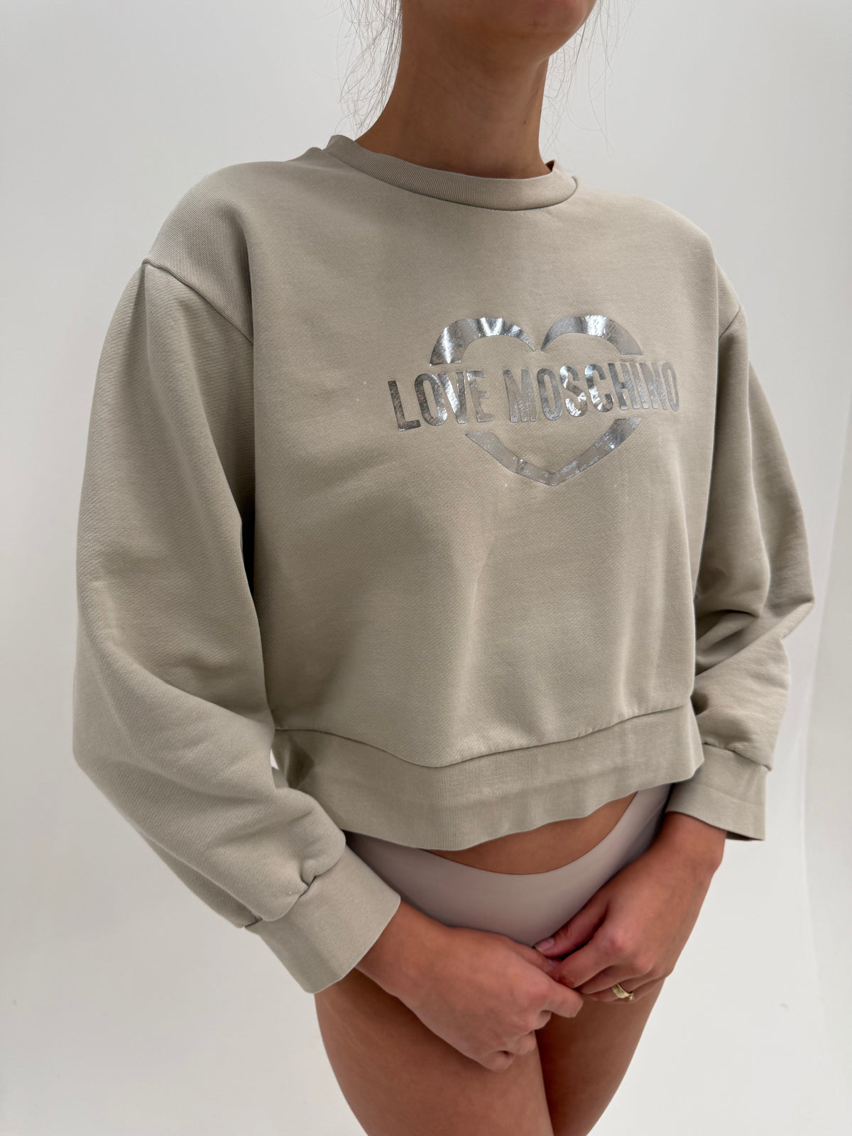 Bluză Moschino casual din bumbac gros grej în croi oversized