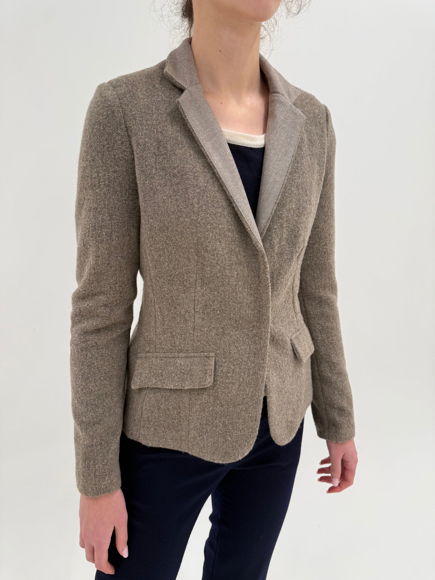 Sacou ultra luxury Fabiana Filippi din boiled wool taupe brown
