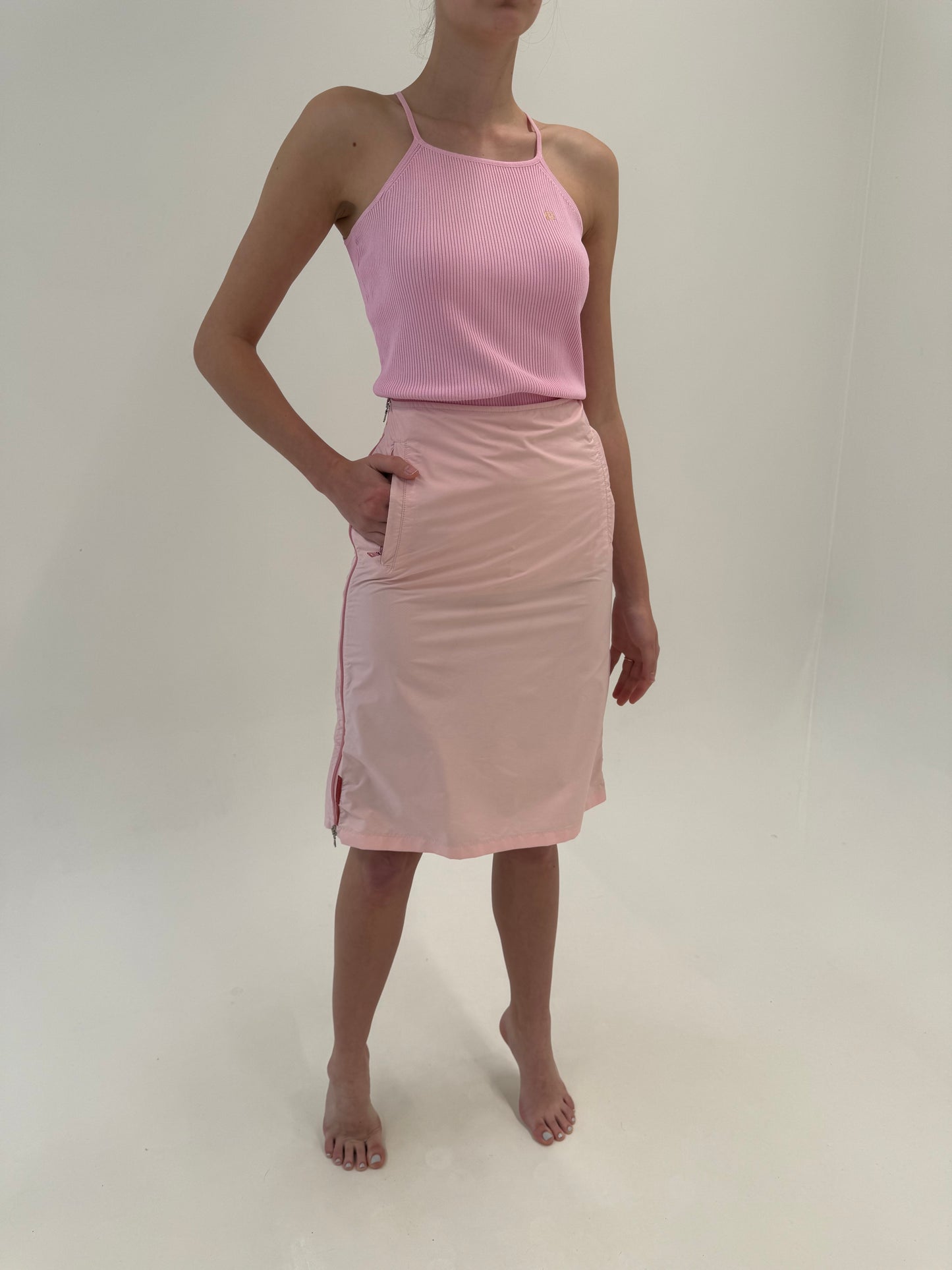 Fustă Prada cu influențe casual specifice brandului din bumbac powder pink