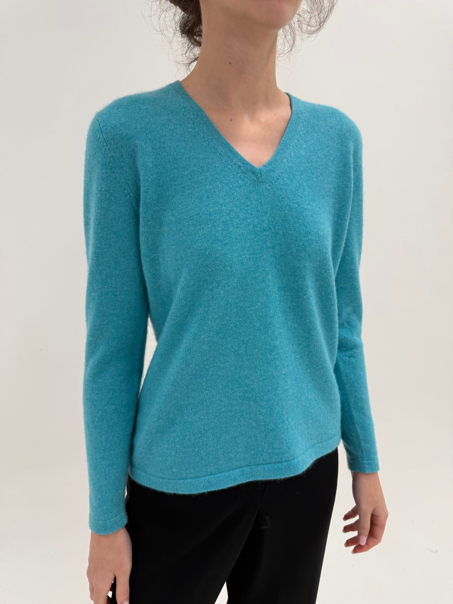 Pulover din cașmir în anchior turcoaz