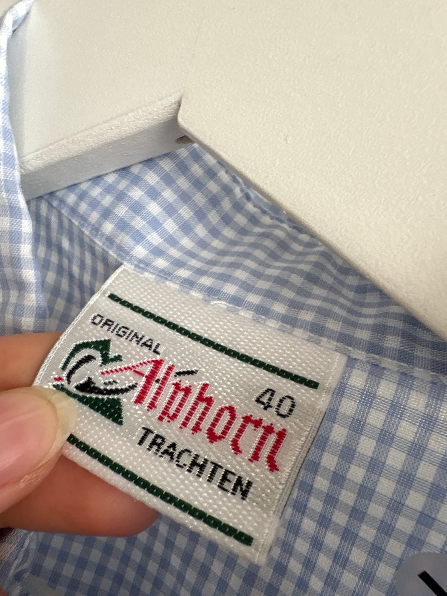 Cămașa vintage gingham baby blue cu mânecuțe bufante și guler Peter Pan și broderie