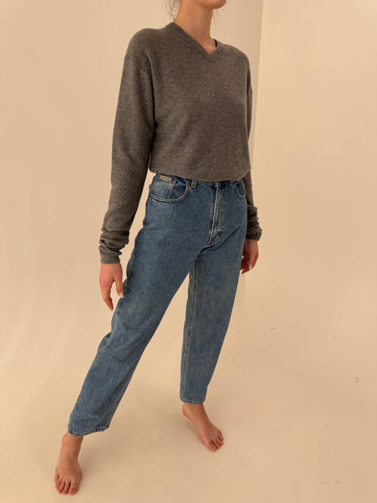 Jeans Calvin Klein tall din bumbac gros cu talie înaltă straight leg