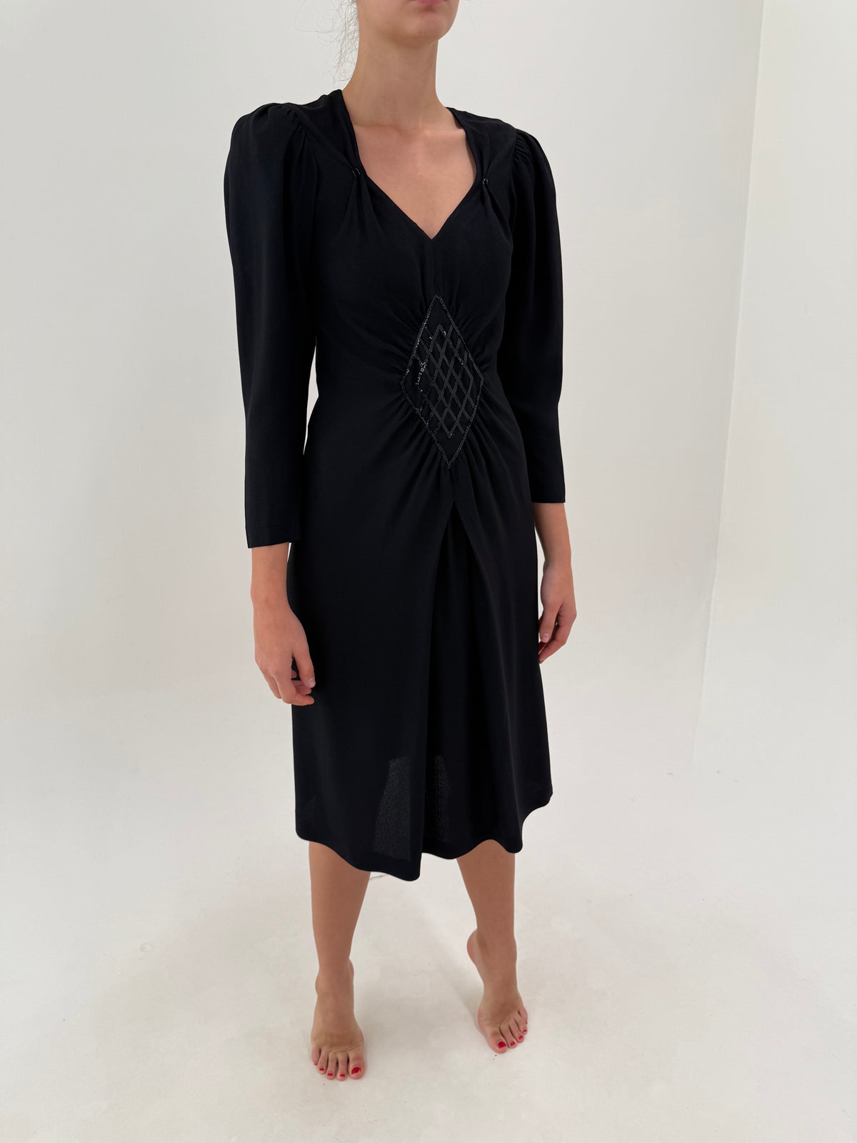 LBD Luisa Spagnoli vintage de la business la seara din crep plin cu talie marcată