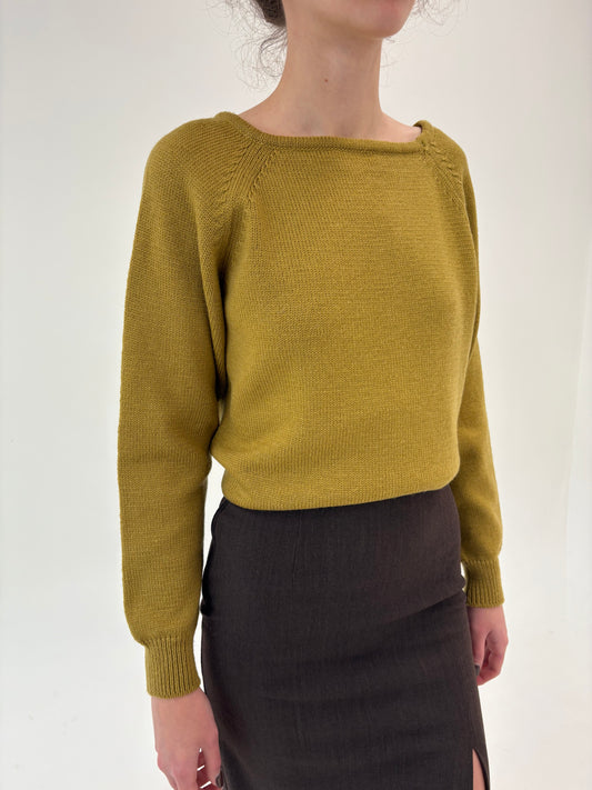 Pulover gros mustard green din lana extrafina de gramaj mare