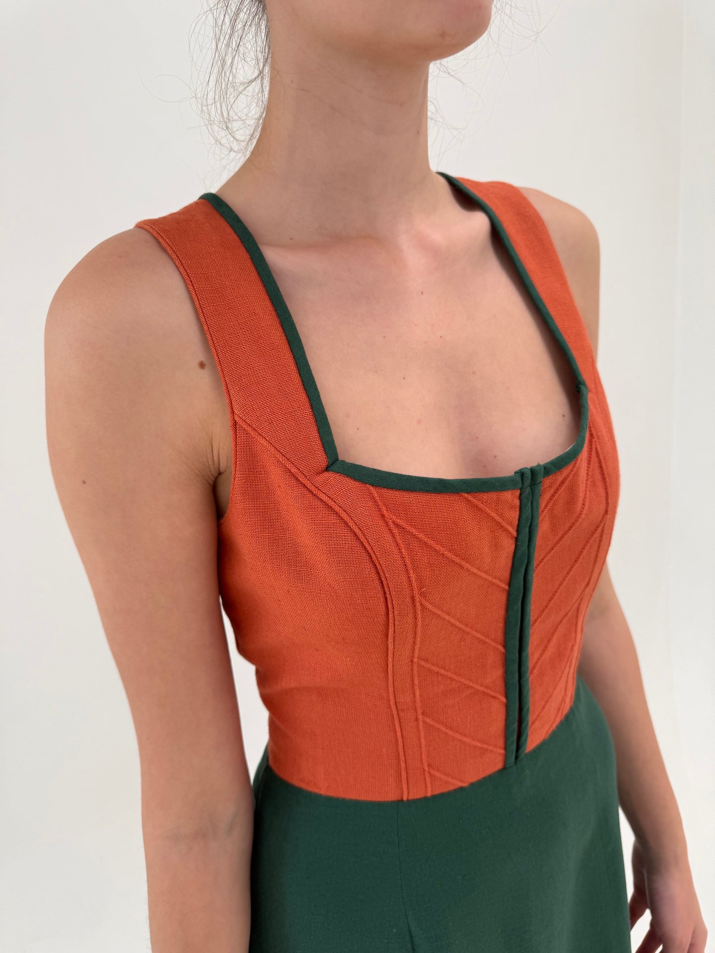 Rochie maxi vintage cu corsaj din pânză grea de în colorblock