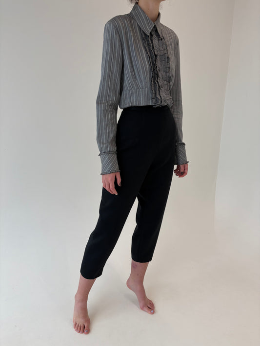 Pantaloni negri țigaretă din mix de lana extrafina cu talie ultra înaltă