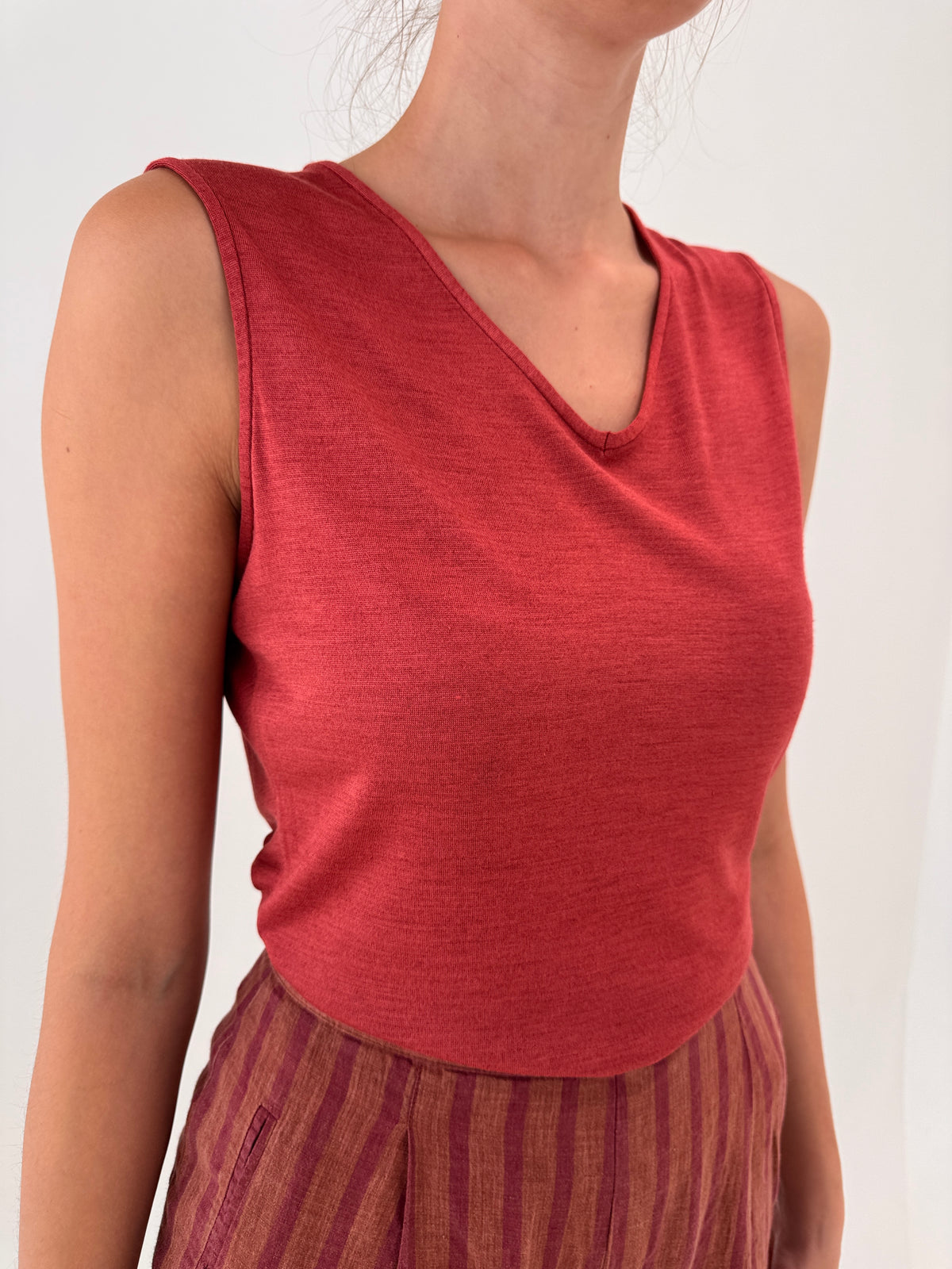 Top Max Mara terracota red din jerse de alpaka și vascoza all season