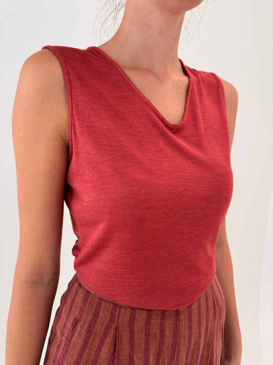 Top Max Mara terracota red din jerse de alpaka și vascoza all season