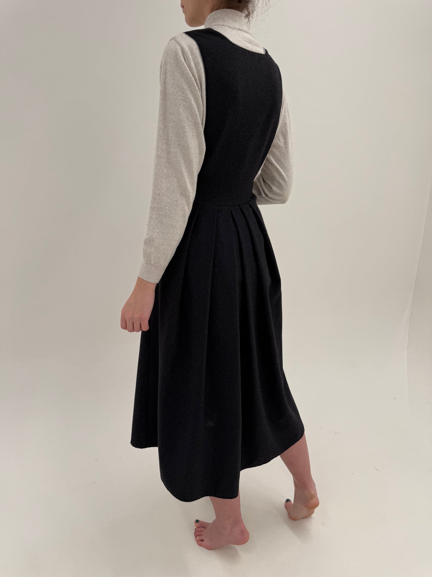 Rochie vintage maxi cu buzunare și talie ultra înaltă din lana groasă