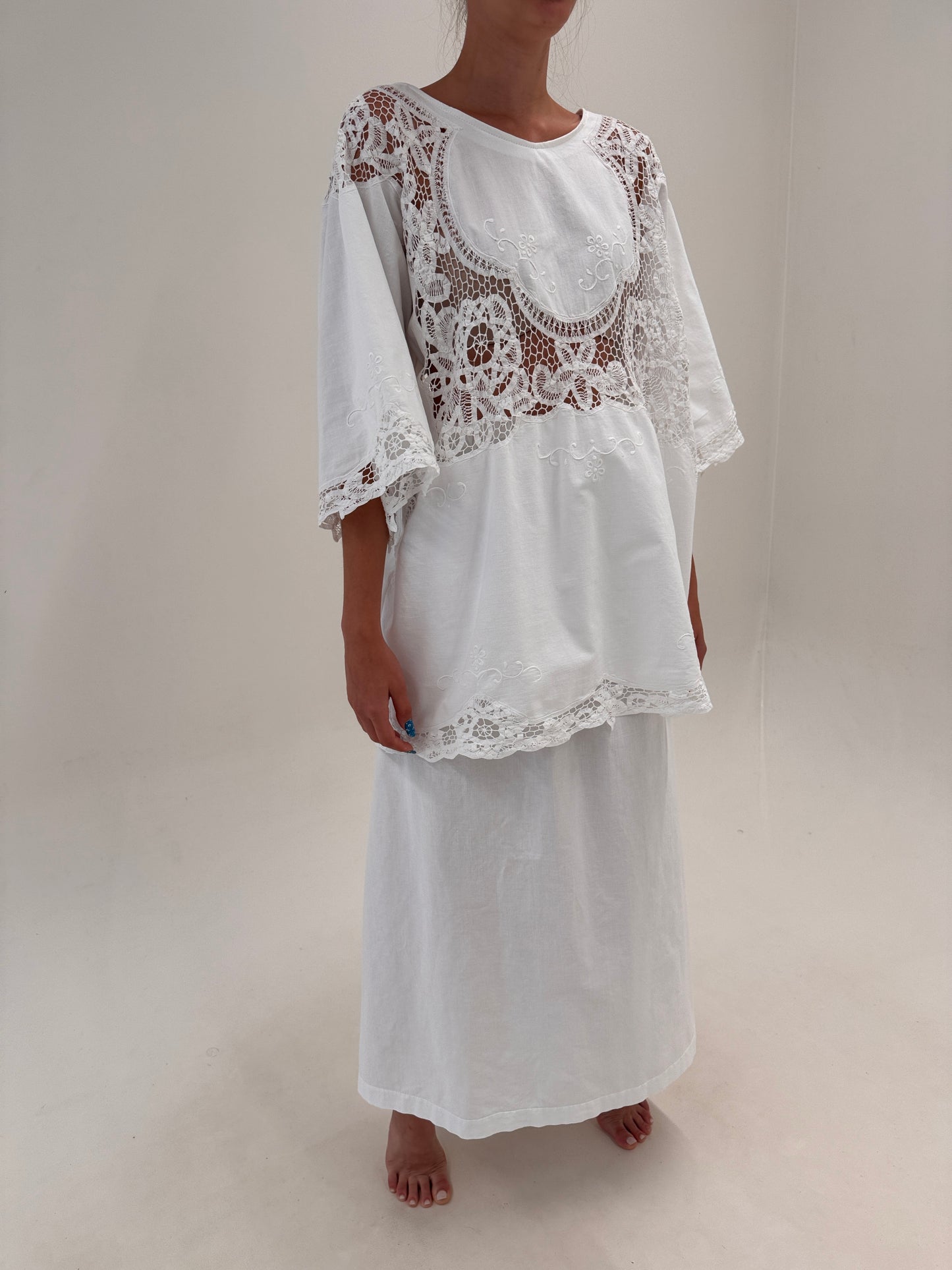 Set bijuterie din pânză de bumbac cu macrame lucrat manual